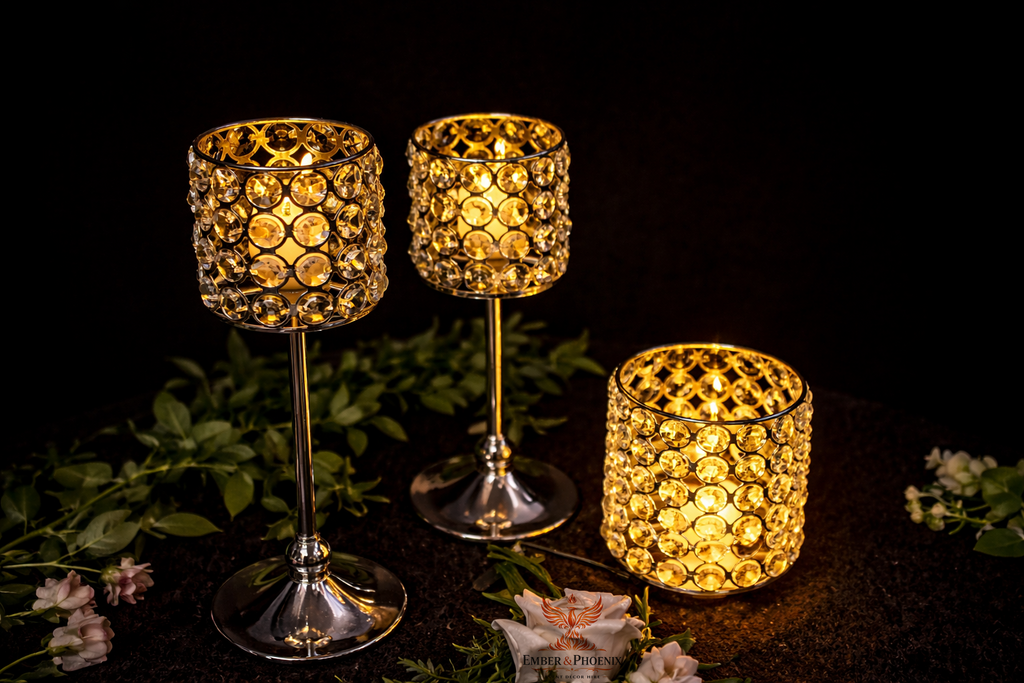 Boxed Gilded Crystal Candle Holders