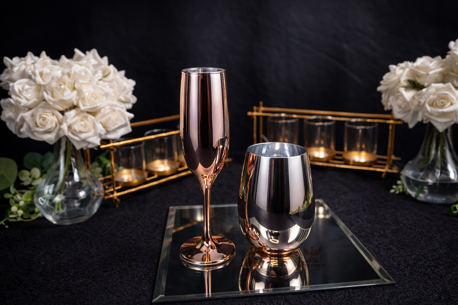 Mirrored Rose Gold Glassware